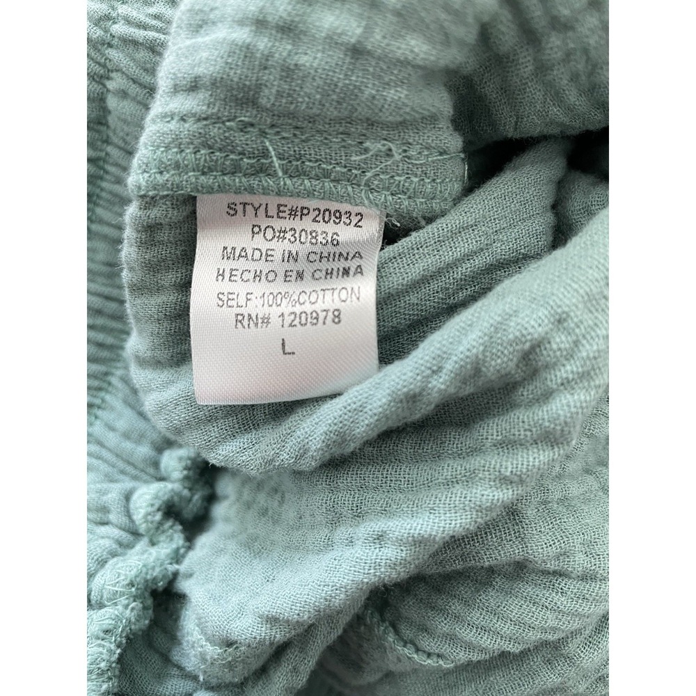 Entro Pants Sage Green L Cotton Gauze Balloon Cargo Boho Lagenlook Elastic Waist - Picture 5 of 11